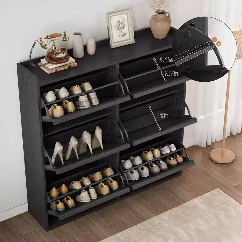 Tipping & Dump Bucket Shoe Rack, Multi-Color, Natural Wood / Gray / Black, for 2–6 People