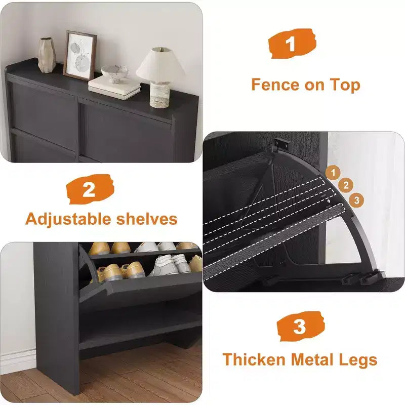 Tipping & Dump Bucket Shoe Rack, Multi-Color, Natural Wood / Gray / Black, for 2–6 People