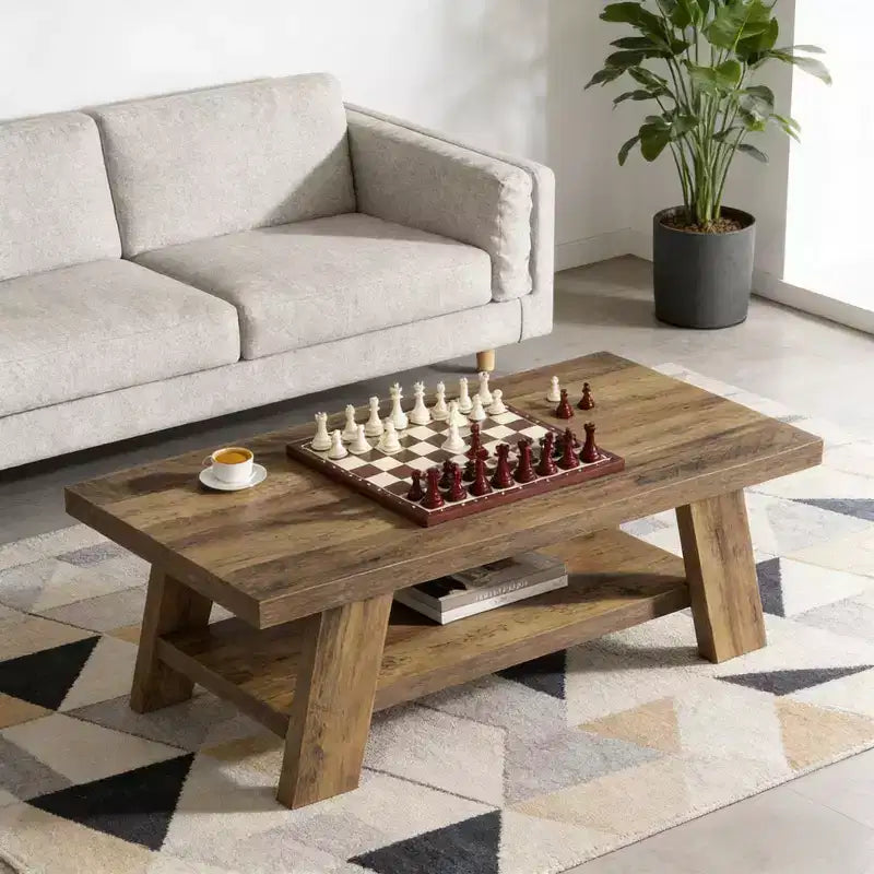 Brown Rectangle Coffee Table with 2-Tier Open Shelf, 1 Piece