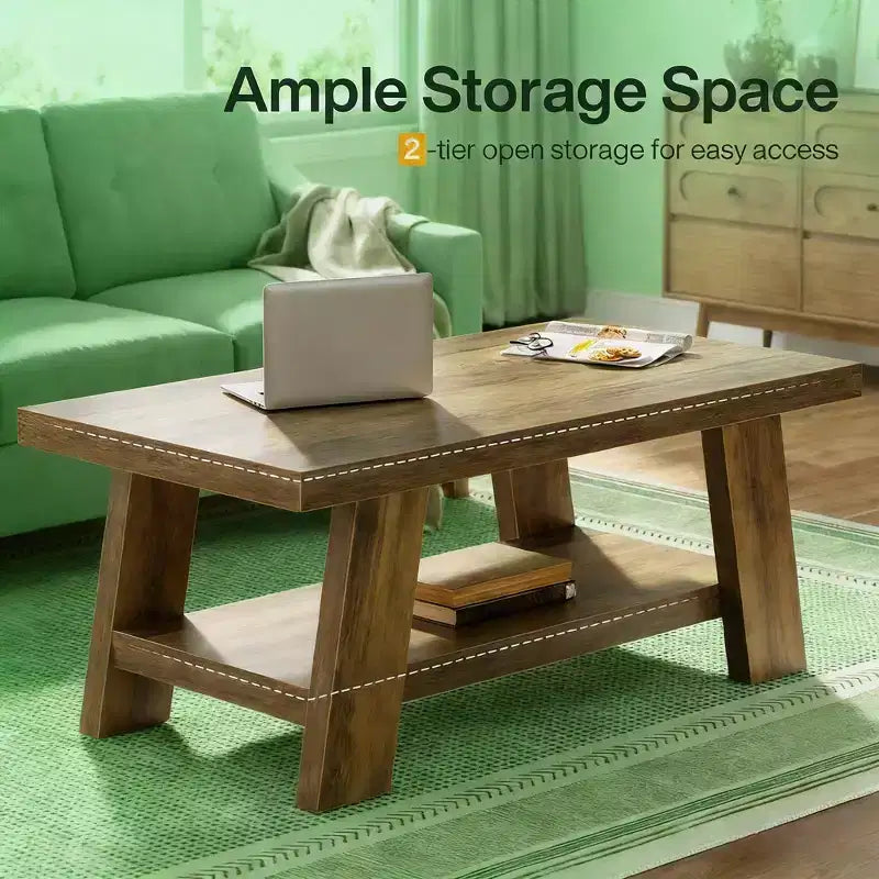 Brown Rectangle Coffee Table with 2-Tier Open Shelf, 1 Piece