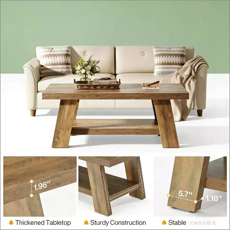 Brown Rectangle Coffee Table with 2-Tier Open Shelf, 1 Piece