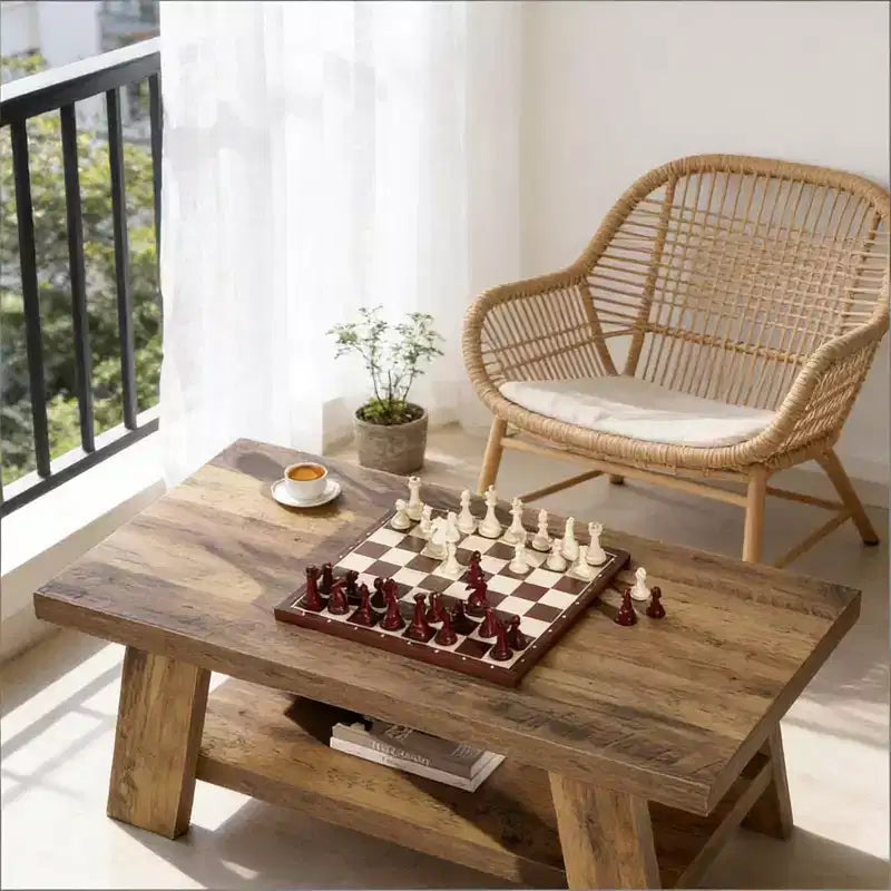 Brown Rectangle Coffee Table with 2-Tier Open Shelf, 1 Piece