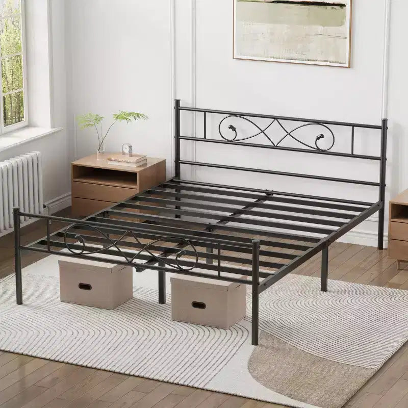 Heavy-Duty Metal Platform Bed Frame Featuring Fist Design Headboard & Footboard, Sturdy Steel Slats, Noise-Free, No Box Spring Required