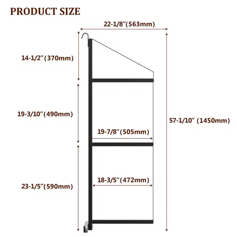 Black Metal 3-Tier Shelving Brackets, 2-Pack – Fits 22"D x 60"H