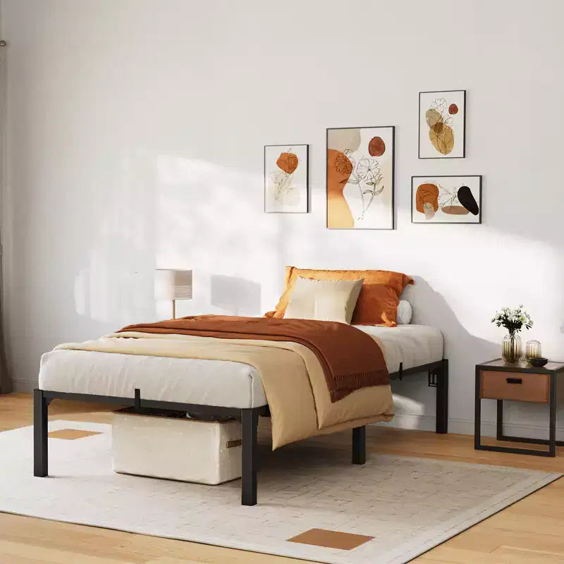 Heavy Duty Metal Platform Bed Frame - 14 Inch High, Twin/King Size, Reinforced Steel Slats, 800 lbs Capacity, Noise-Free, No Box Spring or Screws