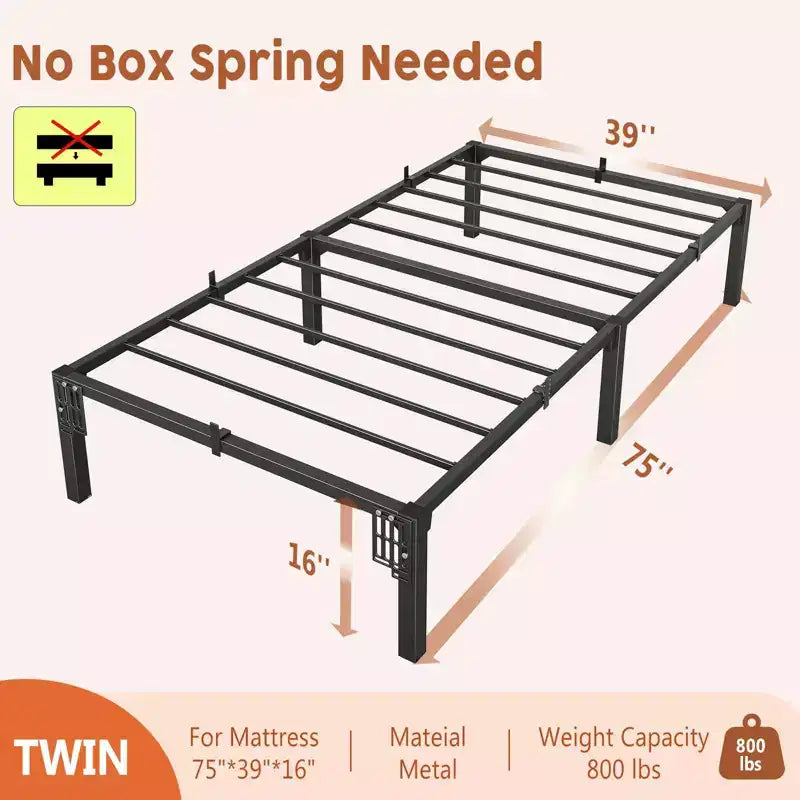 Black Metal Platform Bed Frame – Twin/Full/Queen/King, 1-2 Person