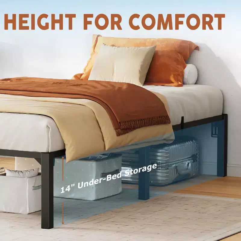 Black Metal Platform Bed Frame – Twin/Full/Queen/King, 1-2 Person