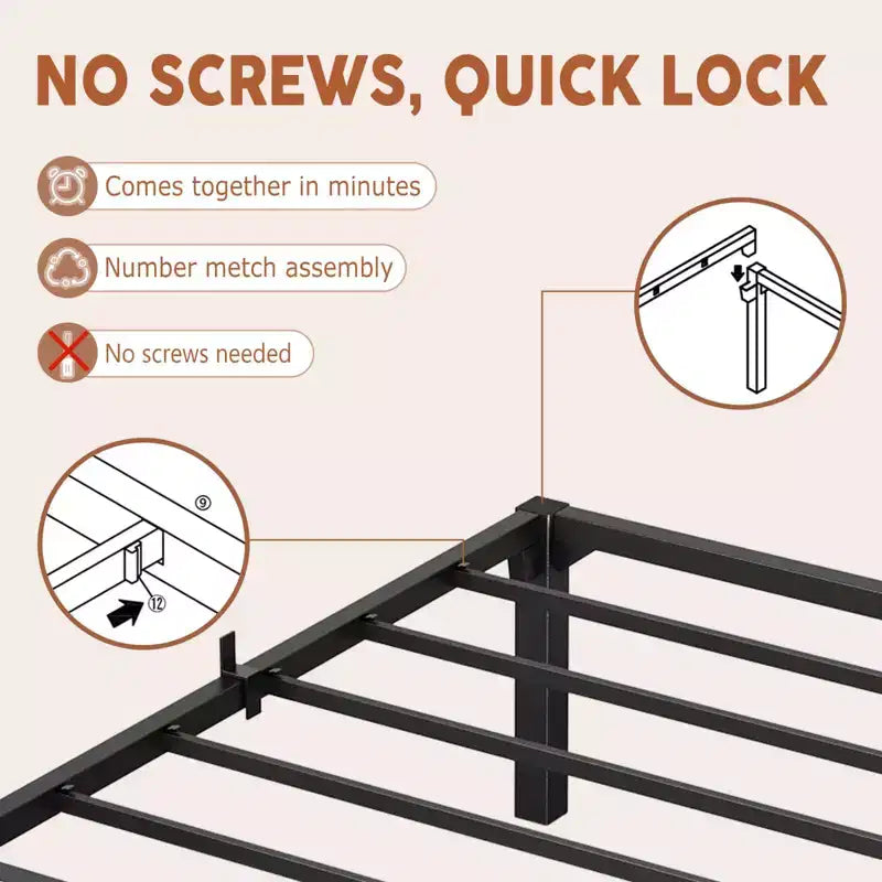 Black Metal Platform Bed Frame – Twin/Full/Queen/King, 1-2 Person
