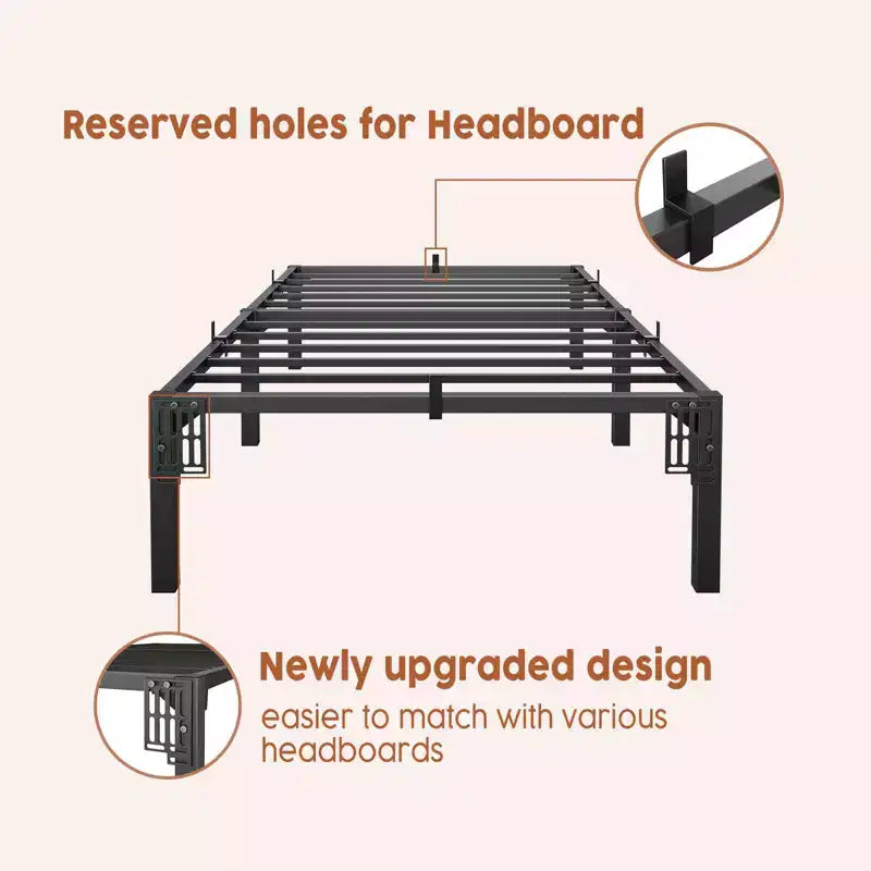 Black Metal Platform Bed Frame – Twin/Full/Queen/King, 1-2 Person