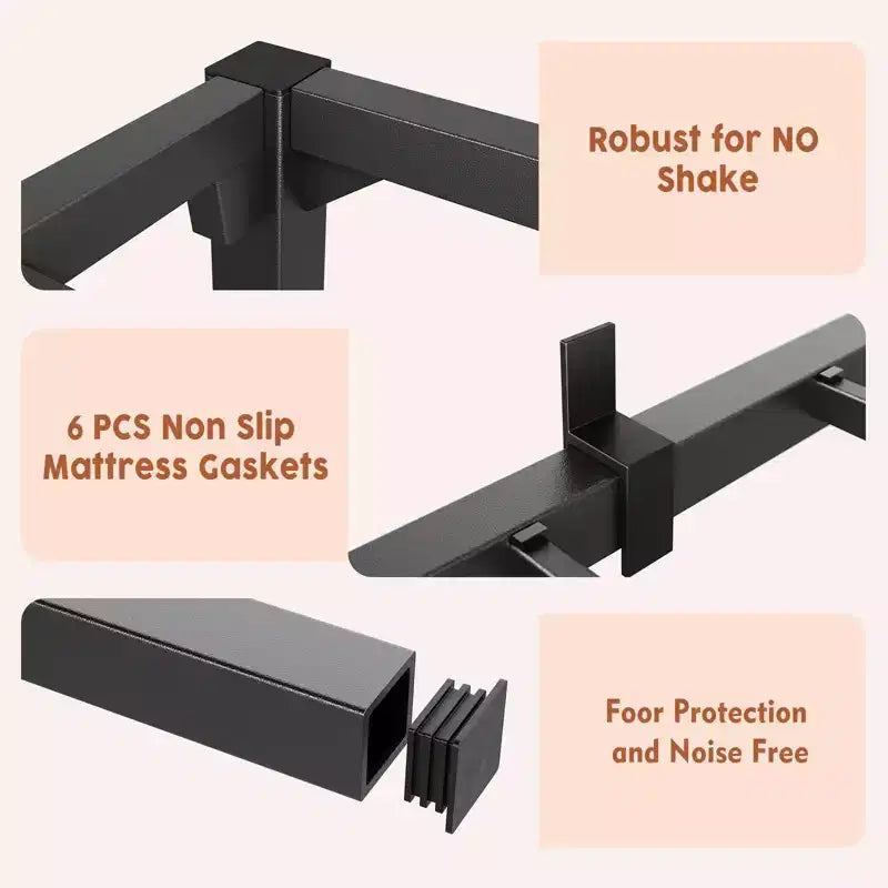 Black Metal Platform Bed Frame – Twin/Full/Queen/King, 1-2 Person