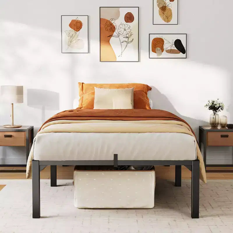 Black Metal Platform Bed Frame – Twin/Full/Queen/King, 1-2 Person