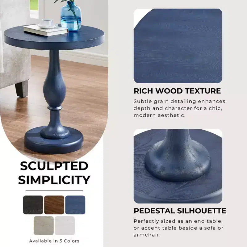 Black Round Pedestal End Table, 1-Piece