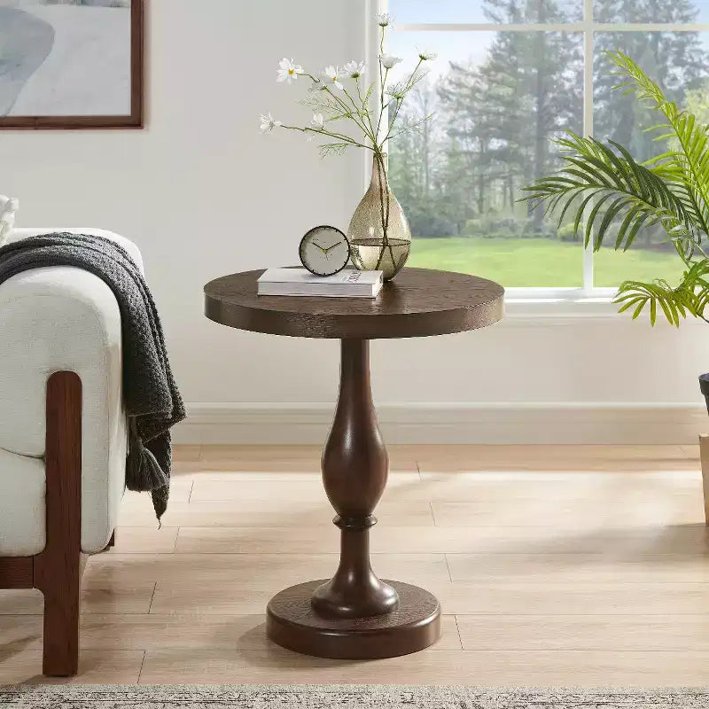 Black Round Pedestal End Table, 1-Piece