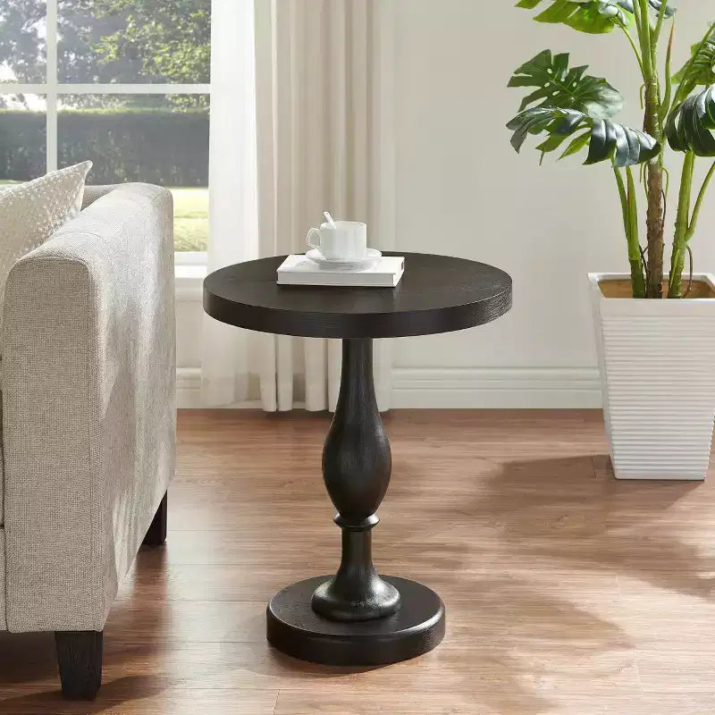Black Round Pedestal End Table, 1-Piece