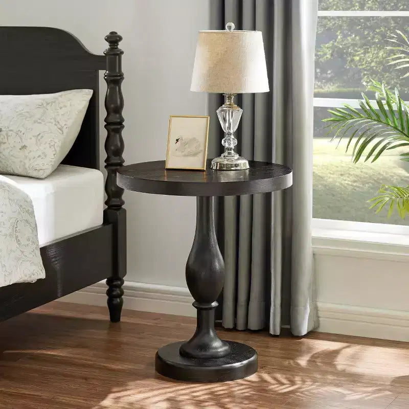 Black Round Pedestal End Table, 1-Piece