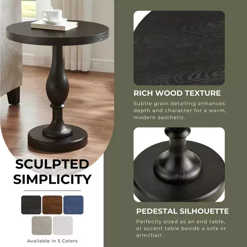 Black Round Pedestal End Table, 1-Piece