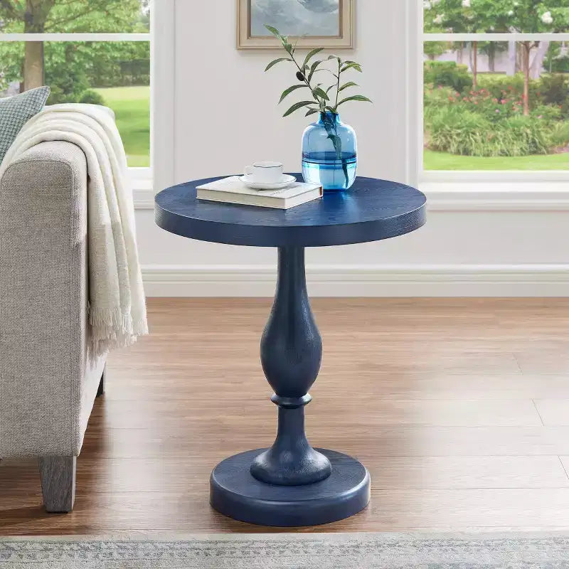 Black Round Pedestal End Table, 1-Piece
