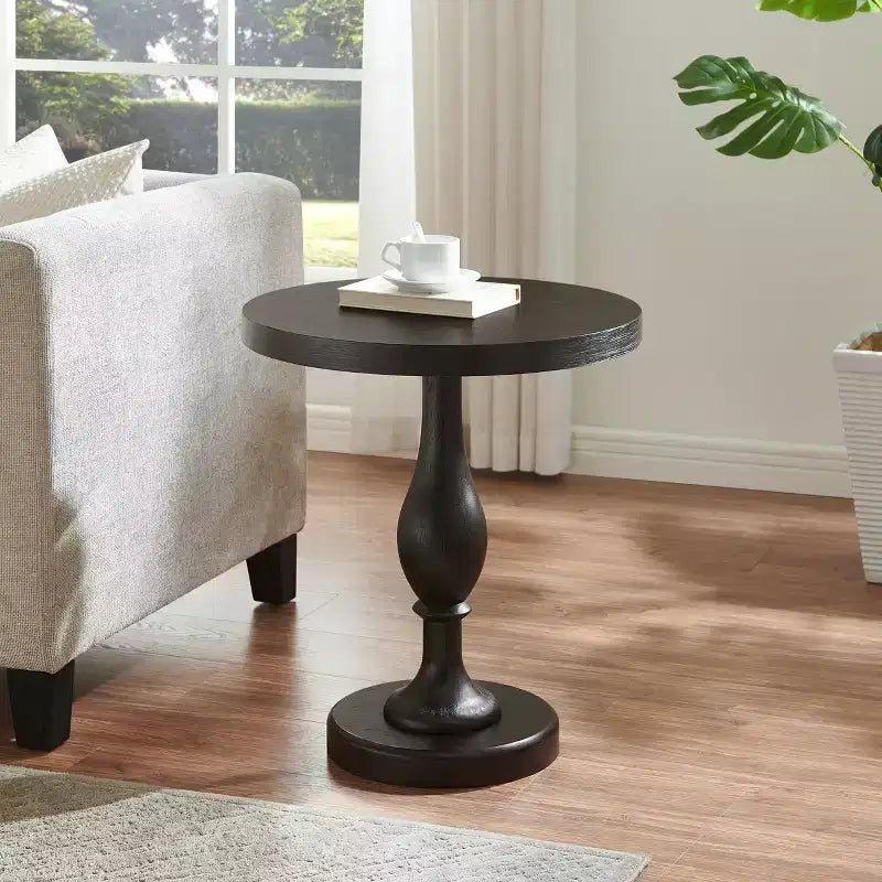 Roundhill Furniture Solmere 22 Round Wood Pedestal End Table