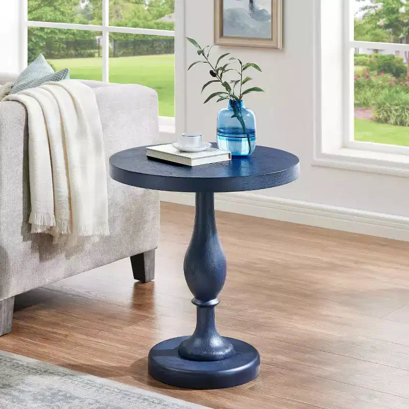 Black Round Pedestal End Table, 1-Piece