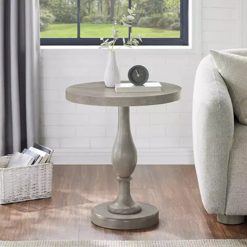 Black Round Pedestal End Table, 1-Piece