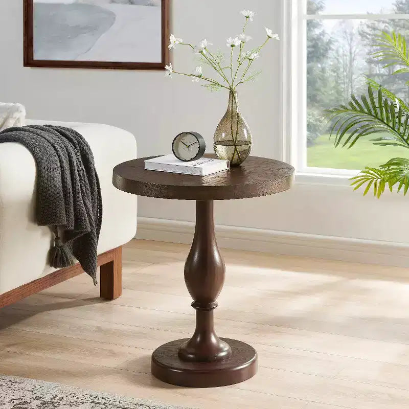 Black Round Pedestal End Table, 1-Piece