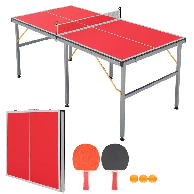 Black / Red 2-Person Nesting Accent Table Set – Metal Frame & MDF Top