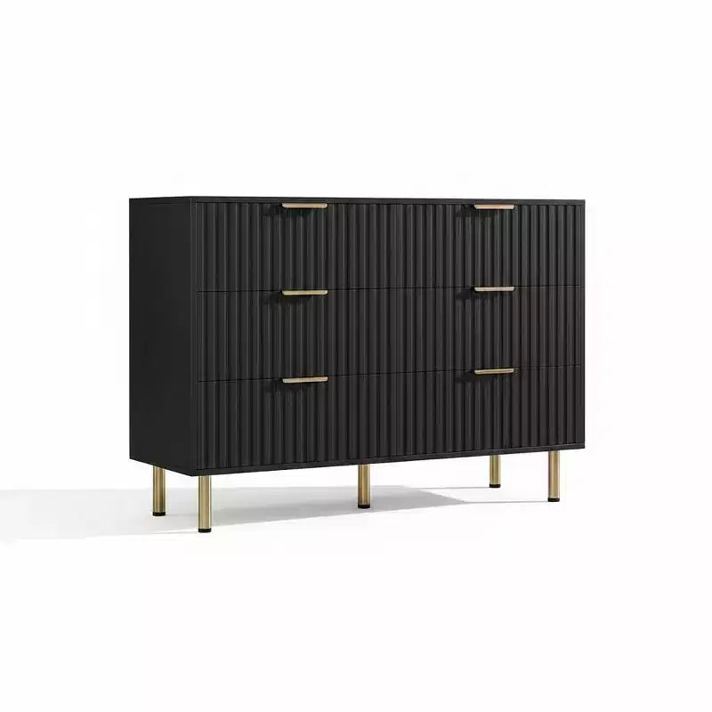 Modern Fluted 6 Drawer Dresser - 54 Wide Wooden Chest with Deep Storage - Large Double Dresser & TV Stand for Bedroom