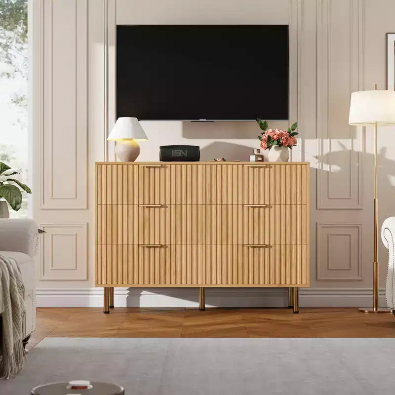 White / Black / Gray / Green Fluted 6-Drawer Wood Dresser