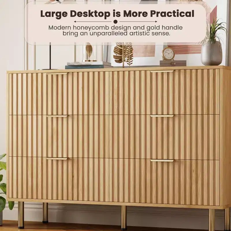 White / Black / Gray / Green Fluted 6-Drawer Wood Dresser