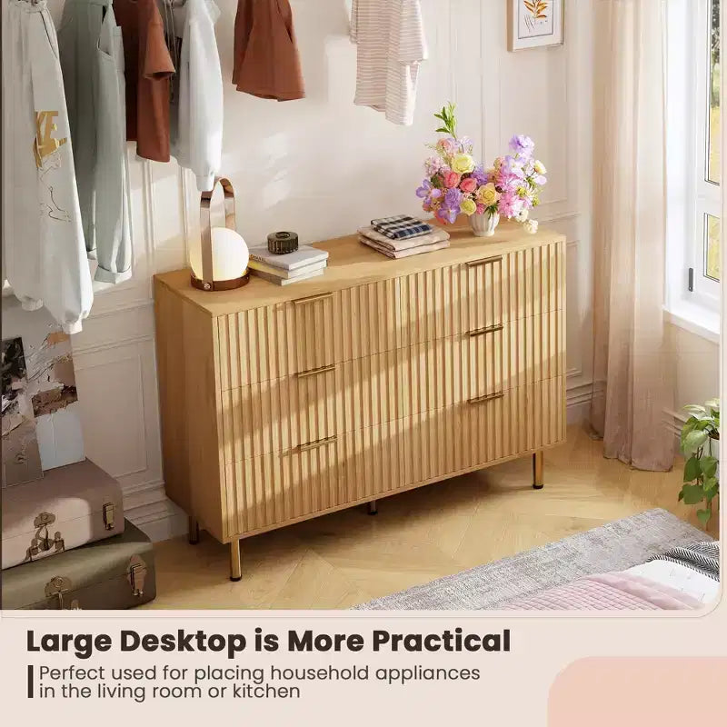 White / Black / Gray / Green Fluted 6-Drawer Wood Dresser