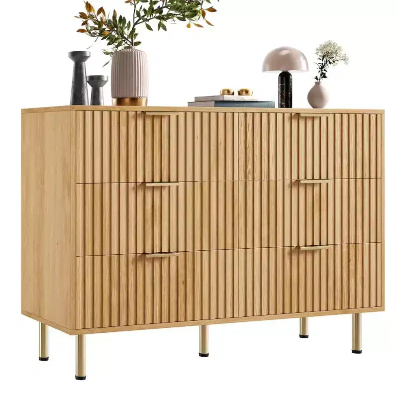 White / Black / Gray / Green Fluted 6-Drawer Wood Dresser