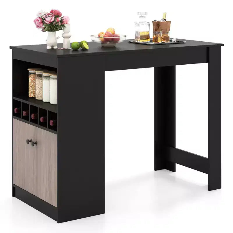 Costway 48 Bar Table w/ Storage Cabinet & Drinks Rack Adjustable Shelf Drinks Rack