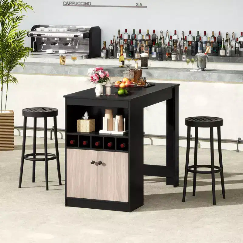 Black Counter-Height Bar Table with Storage, Seats 2