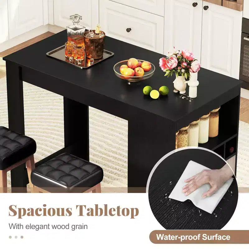 Black Counter-Height Bar Table with Storage, Seats 2
