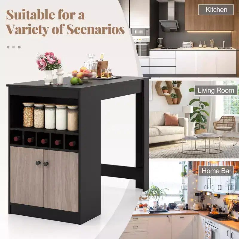 Black Counter-Height Bar Table with Storage, Seats 2