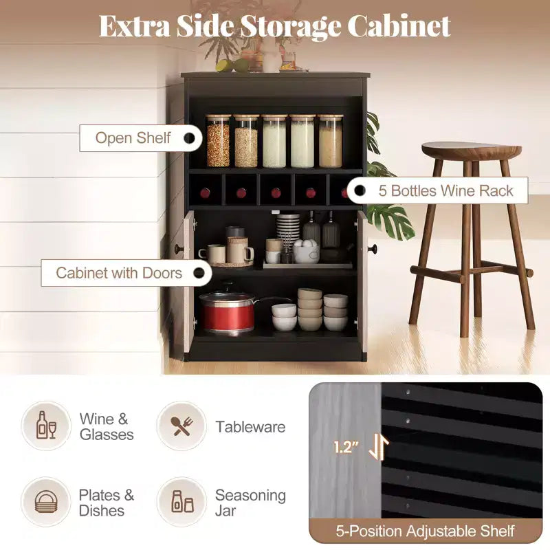 Black Counter-Height Bar Table with Storage, Seats 2