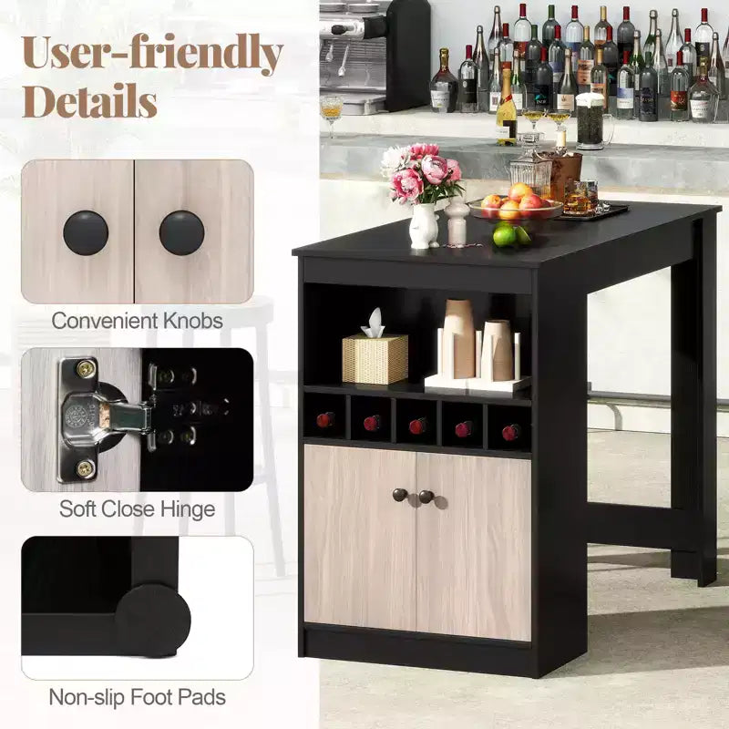 Black Counter-Height Bar Table with Storage, Seats 2