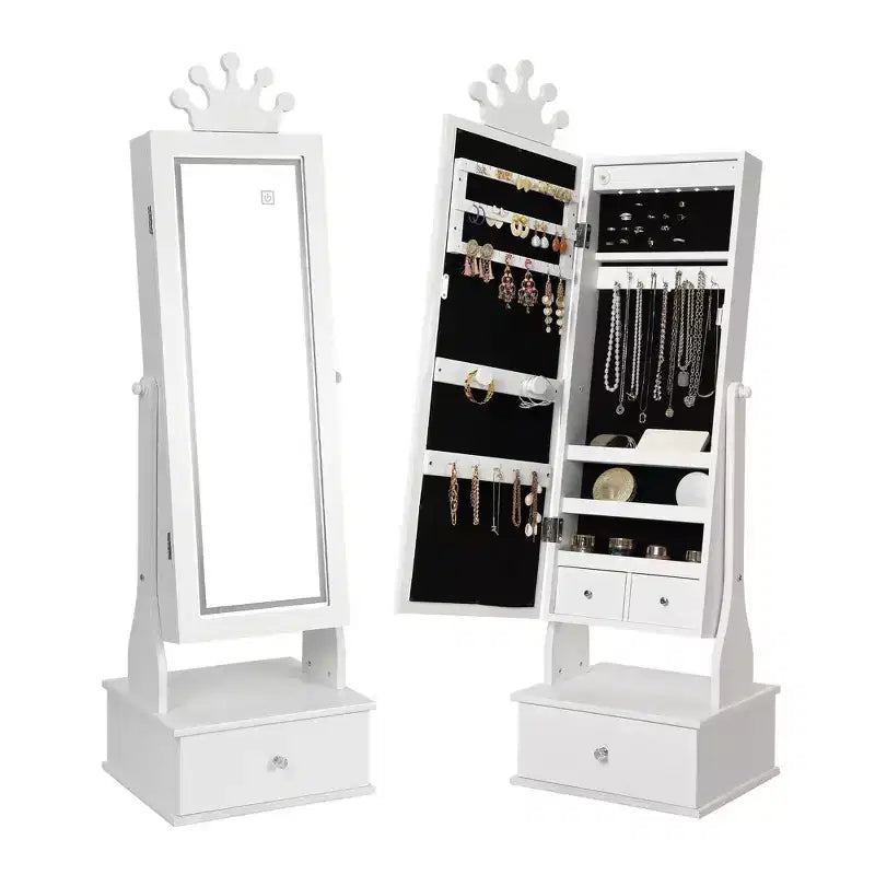 White LED Mirror Jewelry Armoire for Kids – 3 Drawers