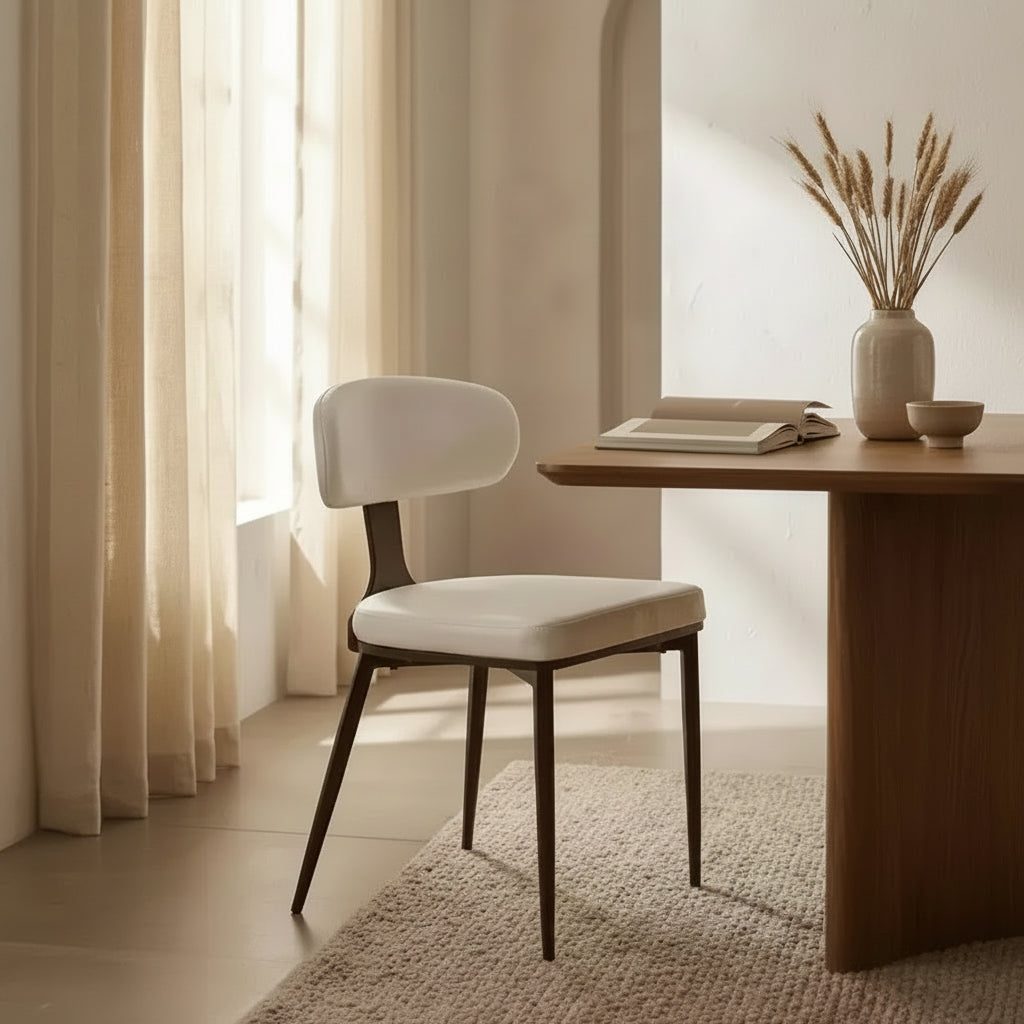 Black / Cream / Light Gray / Taupe / White – Armless Faux Leather Dining Chair with Tapered Metal Legs, Single Seat