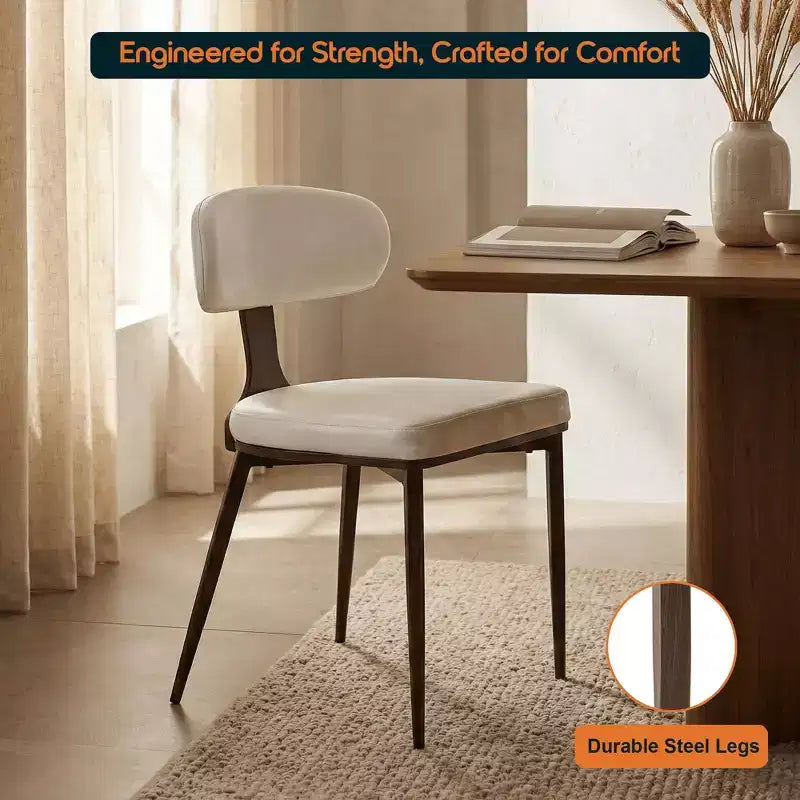 Black / Cream / Light Gray / Taupe / White – Armless Faux Leather Dining Chair with Tapered Metal Legs, Single Seat