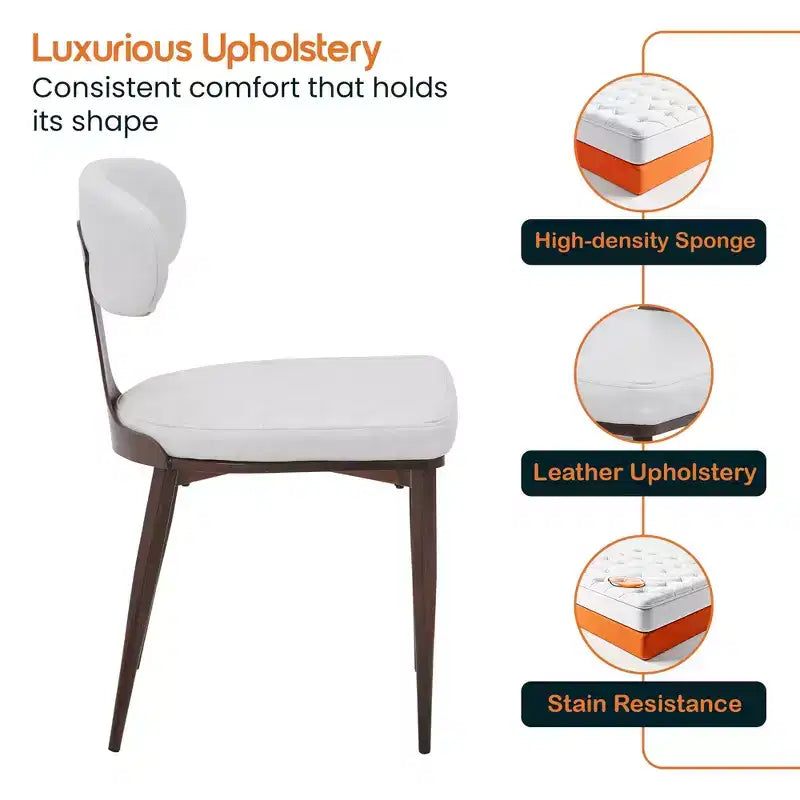 Black / Cream / Light Gray / Taupe / White – Armless Faux Leather Dining Chair with Tapered Metal Legs, Single Seat