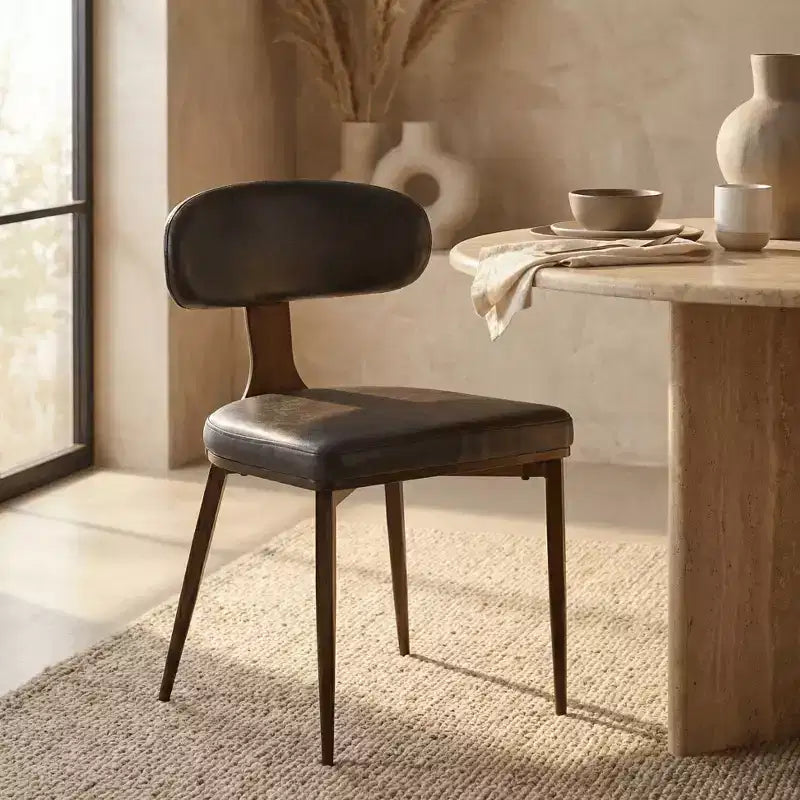 Black / Cream / Light Gray / Taupe / White – Armless Faux Leather Dining Chair with Tapered Metal Legs, Single Seat