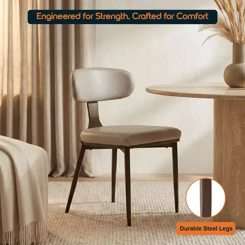 Black / Cream / Light Gray / Taupe / White – Armless Faux Leather Dining Chair with Tapered Metal Legs, Single Seat