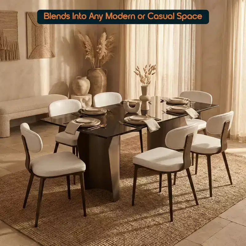 Black / Cream / Light Gray / Taupe / White – Armless Faux Leather Dining Chair with Tapered Metal Legs, Single Seat
