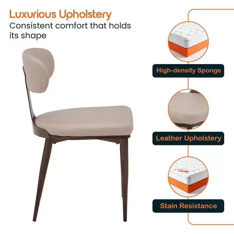 Black / Cream / Light Gray / Taupe / White – Armless Faux Leather Dining Chair with Tapered Metal Legs, Single Seat