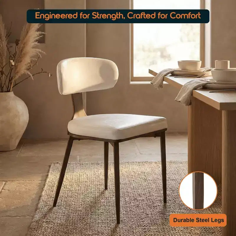 Black / Cream / Light Gray / Taupe / White – Armless Faux Leather Dining Chair with Tapered Metal Legs, Single Seat