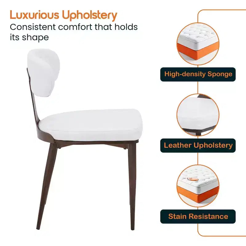 Black / Cream / Light Gray / Taupe / White – Armless Faux Leather Dining Chair with Tapered Metal Legs, Single Seat