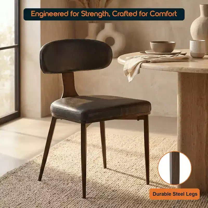 Black / Cream / Light Gray / Taupe / White – Armless Faux Leather Dining Chair with Tapered Metal Legs, Single Seat