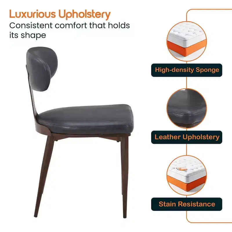 Black / Cream / Light Gray / Taupe / White – Armless Faux Leather Dining Chair with Tapered Metal Legs, Single Seat