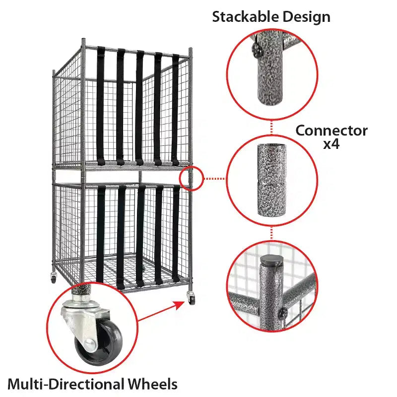 Steel Gray Rolling Sports Ball Storage Cart – For 2–4 People